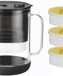 Waterdrop Glass Water Filter Pitcher with 3 Filters, Eco-Friendly, with NSF 53&42&372 Certified Filter, 7-Cup, Reduces PFOA/PFOS, Chlorine, Cadmium, Copper, Mercury, BPA Free, Easy to Clean, Black