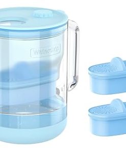 Waterdrop Glass Alkaline Water Filter Pitcher with 2 Filters, Enhances Alkaline Water, Eco-Friendly, 7-Cup, for Home and Office, Reduces PFOA/PFOS, Chlorine, Cadmium, Copper, Mercury, Blue