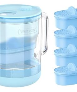 Waterdrop Glass Alkaline Water Filter Pitcher with 4 Filters, Enhances Alkaline Water, Eco-Friendly, 7-Cup, for Home and Office, Reduces PFOA/PFOS, Chlorine, Cadmium, Copper, Mercury, Blue
