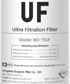 Waterdrop TSUF Ultra-Filtration Under Sink Water Filter, Replacement for Waterdrop TSU-W 3-Stage Ultra-Filtration Under Sink Water Filter System, 0.01 Micron, 4000 Gallons High Capacity, 1 Pack