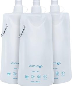 Waterdrop 16 oz Collapsible Water Pouch, Pack of 3, Hiking, Camping, Travel, BPA-Free, Reusable, Foldable