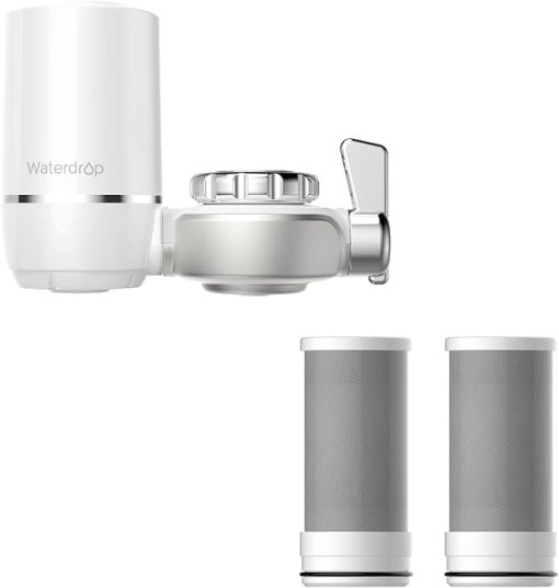 Waterdrop Water Filter for Sink Faucet, NSF Certified Water Purifier, 640 Gallon Tap Water Filter for Kitchen Sink, Reduces Chlorine, Lead-Free Material, Faucet Mount Water Filtration System, 2 Filter