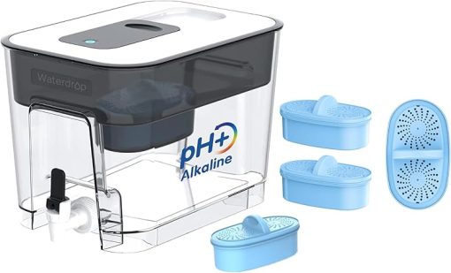 Waterdrop Alkaline Water Filter Dispenser, Large 40-Cup, Up to PH 9.5, Healthy, Clean & Toxin-Free Mineralized Alkaline Water, 100-Gallon, BPA Free, Black (4 Filter Included)