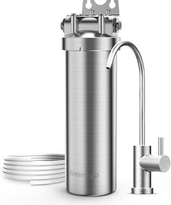 Waterdrop BS08 Under Sink Water Filter, 1 Year Lifetime Stainless Steel Water Filter System, Reduces Chlorine, Lead, Heavy Metals, Bad Taste& Odor (1 Filter & 1 Brushed Nickel Faucet Included)