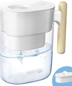 Waterdrop Water Filter Pitcher with 1 Filter, 200-Gallon Long-Life, Chubby 10-Cup Large Water Filter Pitcher, NSF Certified, 5X Times Lifetime, Reduces PFOA/PFOS, BPA Free, White