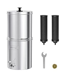 Waterdrop Gravity-fed Water Filter System, Reduces Lead and up to 99% of Chlorine, NSF/ANSI 42&372 Standard, with 2 Black Carbon Filters and Metal Spigot