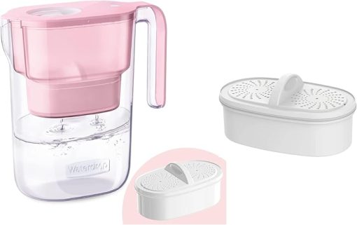 Waterdrop 200-Gallon Long-Life Elfin 7-Cup Water Filter Pitcher with 2 Filters, NSF Certified, 5X Times Lifetime, Reduces Fluoride, Chlorine and More, BPA Free, Pink