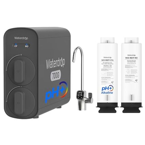 Waterdrop G5P700A Alkaline Mineral pH+ Reverse Osmosis Water Filter with WD-G5P700A-CF Filter and WD-G5P700-RO Filter, NSF/ANSI 372 Certified, 700G Reverse Osmosis System, Bundle