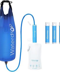 Waterdrop Water Filter Straw 4 Pack with Gravity Water Bag, Gravity Water Filtration System, Water Purifier Survival for Travel, Backpacking, 1.5 gal Bag, 0.1 Micron, 5 Stage Filtration