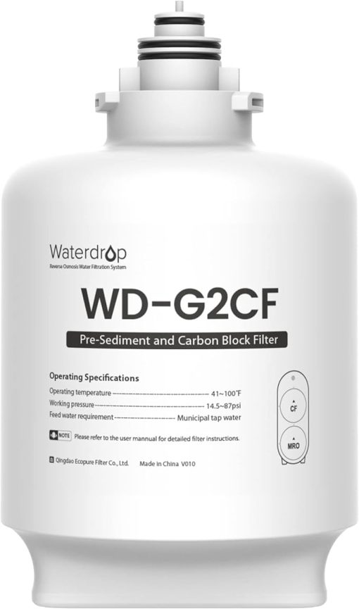Waterdrop WD-G2CF Filter, Replacement for WD-G2-W, WD-G2-B, WD-G2P600-W Reverse Osmosis System,12-Month Lifetime