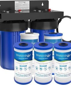 Waterdrop WHF21-PG 5 Micron 2-Stage Whole House Water Filtration System, with 10" x 4.5" Sediment Filer and Carbon Filter, Highly Reduce Chlorine, Lead, Taste and Odor, 1" Inlet/Outlet