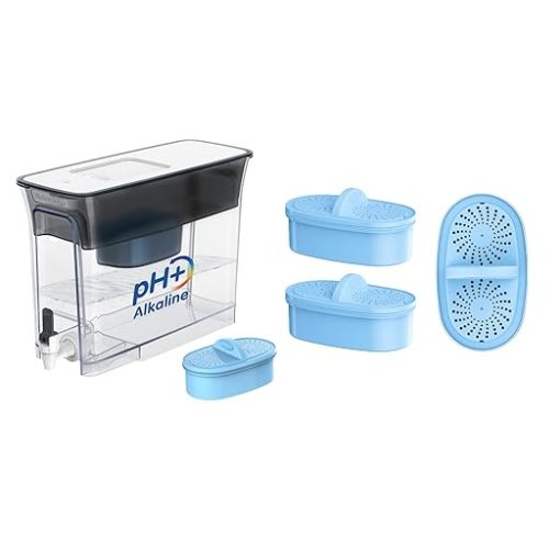 Waterdrop Slim Alkaline 35-Cup Water Filter Dispenser (1 Filter Included) & WD-DF-AL-A Replacement Alkaline Filters （3 Packs）