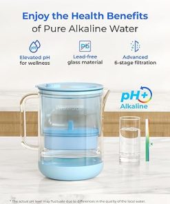 Waterdrop Glass Alkaline Water Filter Pitcher with 2 Filters, Enhances Alkaline Water, Eco-Friendly, 7-Cup, for Home and Office, Reduces PFOA/PFOS, Chlorine, Cadmium, Copper, Mercury, Blue 2