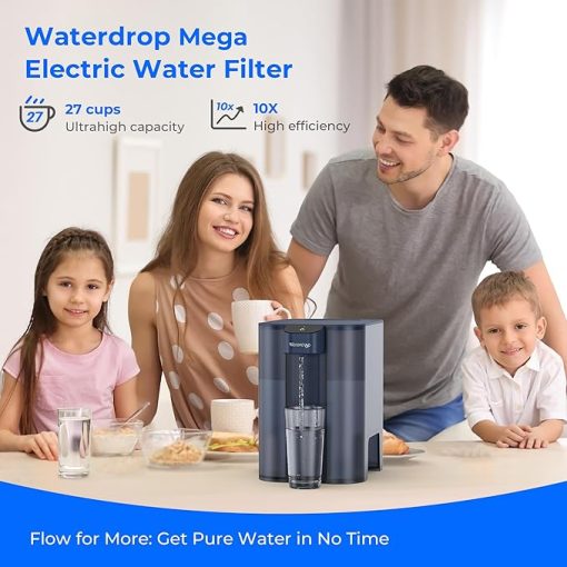 Waterdrop Large 27-Cup Mega Electric Water Filter Dispenser, 200-Gallon Rechargeable Instant Pitcher, NSF/ANSI 42&53&401&372, Reduce PFAS, Lead, Chlorine, with 1 Filter, Blue, Does not Lower TDS - Image 2