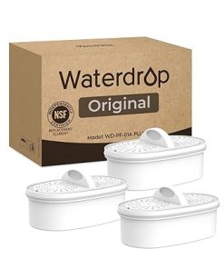 [Original] Waterdrop Filter Replacement for All Waterdrop Pitcher Filtration System, WD-PF-01A Plus, Reduces PFAS, PFOA/PFOS, Chlorine, Last Up to 3 Months or 200 Gallons (Pack of 3)