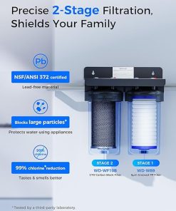 Waterdrop 2 Stage Whole House Water Filter System, with Carbon Filter and Sediment Filter, 5-Stage Filtration, Highly Reduce Chlorine, Taste, Odor, 5 Micron WD-WHF21-BG, 1″ Inlet/Outlet 2