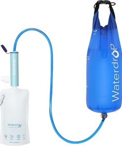 Waterdrop Gravity Water Filter Straw, Camping Water Filtration System, Water Purifier Survival for Travel, Backpacking and Emergency Preparedness, 1.5 gal Bag, 0.1 Micron, Light Blue