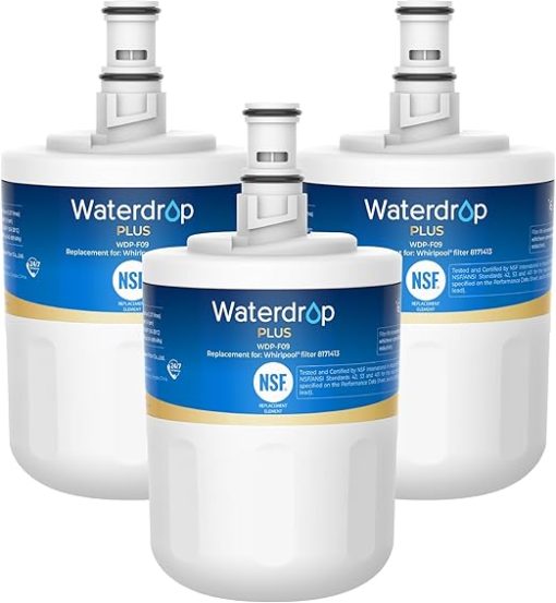 Waterdrop Plus 8171413 Refrigerator Water Filter, Replacement for Whirlpool® 8171413, EDR8D1, Kenmore® 46-9002, NLCS200, NSF 401&53 Certified, 𝐑𝐞𝐝𝐮𝐜𝐞 𝐏𝐅𝐀𝐒, Pack of 3 (Package may vary)
