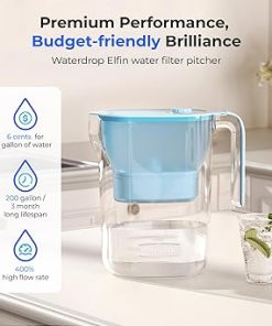 Waterdrop 200-Gallon Long-Life Water Filter Pitcher, NSF Certified Water Purifier, Replaces 6,400 Plastic Water Bottles a Year, Reduces PFOA/PFOS, Chlorine, 7-Cup, Blue, with 2 Filters 2