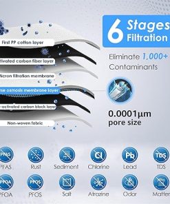 Waterdrop D6 Reverse Osmosis Water Filter, 600 GPD Under Sink Reverse Osmosis System, Reduce PFAS, 2:1 Pure to Drain, Tankless RO Water Filter System, Smart LED Faucet, Easy Installation 2