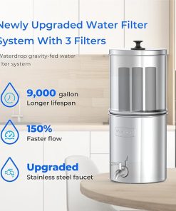 Waterdrop Gravity-fed Water Filter System, with Upgrade 3 Black Carbon Filters and Metal Spigot, 9000 Gallon Longer Lifespan and 150% Faster Flow, King Tank Series, 2.25G 2