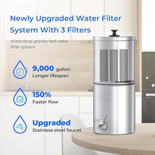 Waterdrop Gravity-fed Water Filter System, with Upgrade 3 Black Carbon Filters and Metal Spigot, 9000 Gallon Longer Lifespan and 150% Faster Flow, King Tank Series, 2.25G - Image 2