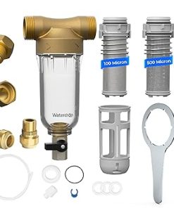 Waterdrop Spin Down Sediment Filter, Backwash Whole House Water Filter System for City/Well Water, 100 Micron+500 Micron, 1" MNPT + 3/4" FNPT + 3/4" MNPT, Traps Sand, BPA Free