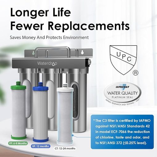 Waterdrop Under Sink Water Filter Replacement for TST-UF, 2 PP + 1 Ultra Filtration + 1 Carbon Water Filter - Image 2